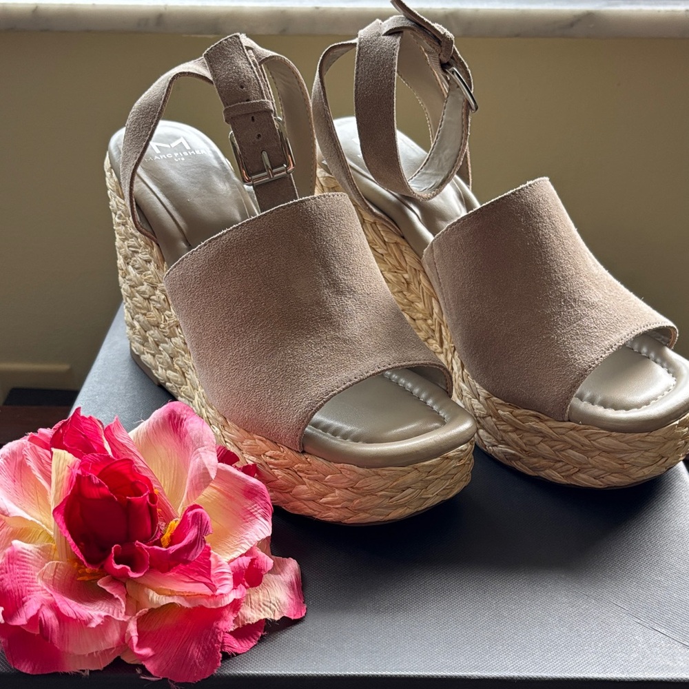 Marc Fisher Beige Woven Wedge Sandals